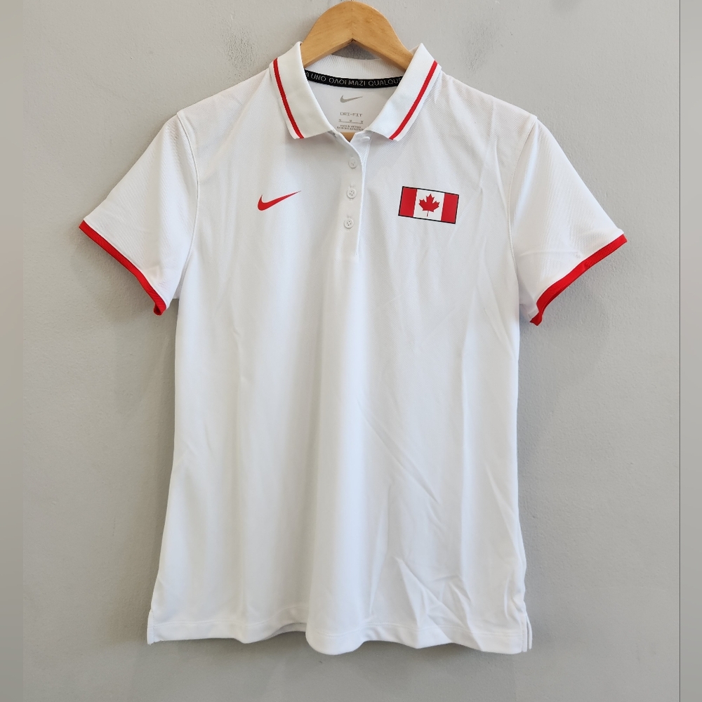 Nike Dri-Fit White Golf Polo Shirt Team Canada Women's Size Medium